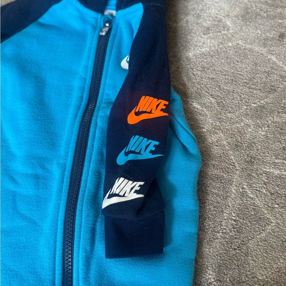 Nike Blue and Black Footie One Piece with Hood - Picture 2 of 5
